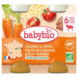 Babybio Légumes & Pâtes Façon Bolognaise au Boeuf Fermier 6 Mois et + 2 Bio Pots de 200 g