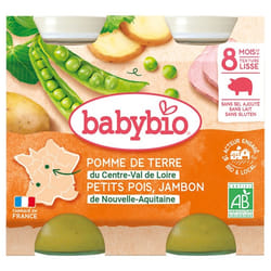 Babybio Pomme de Terre Petits Pois Jambon 8 Mois et + Bio 2 Pots de 200 g
