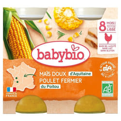 Babybio Maïs Doux Poulet 8 Mois et + Bio 2 Pots de 200 g