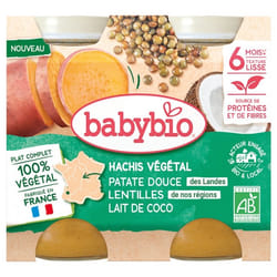 Babybio Hachis Végétal Patate Douce Lentilles Lait de Coco 6 Mois et + Bio 2 Pots de 200 g