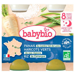 Babybio Bonne Nuit Panais Haricots Verts Riz 8 Mois et + Bio 2 Pots de 200 g
