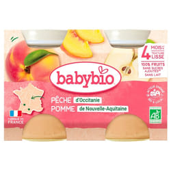 Babybio Pêche Pomme 4 Mois et + Bio 2 Pots de 130 g