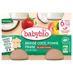 Babybio Brassé Coco Pomme Fraise Lait de Coco 6 Mois et + Bio 2 Pots de 130 g