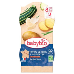 Babybio Bonne Nuit Pomme de Terre Courgette Parmesan 8 Mois et + Bio 2 Bols de 200 g