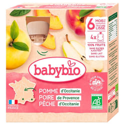 Babybio Pomme Poire Pêche 6 Mois et + Bio 4 Gourdes de 90 g