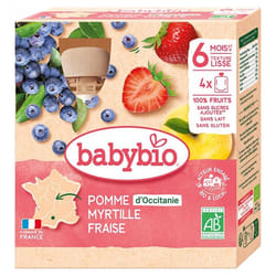 Babybio Pomme Myrtille Fraise 6 Mois et + Bio 4 Gourdes de 90 g