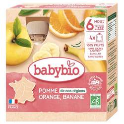 Babybio Pomme Orange Banane 6 Mois et + Bio 4 Gourdes