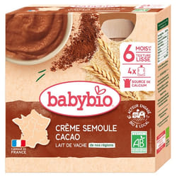 Babybio Crème Semoule Cacao 8 Mois et + Bio 4 Gourdes de 85 g
