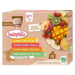 White Label Compote Bio Multi-Fruits pour Bébé dès 6 mois - Poches Souples 8x90g - Alimentation Bébé Sans Additifs