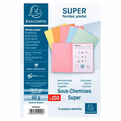 Sous-chemises EXACOMPTA - Modèle BENGALI 60 - 250 pièces assorties - Carte recyclée