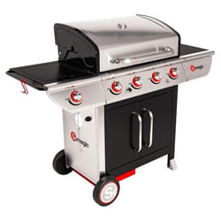 Barbecue à gaz avec chariot Manhattan 450GPI, 4 brûleurs, 1 réchaud latéral et plancha - Somagic