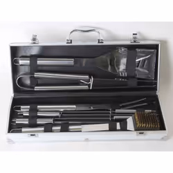 La valisette 8 accessoires comprend une pince, une spatule, une fourchette, une brosse et 4 brochettes. Dimensions brosse 41, ...