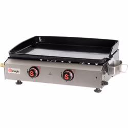 Plancha à gaz avec une cuve en acier laqué de 56 x 43,5 cm et un tableau de bord en acier inoxydable (pour 12 personnes). Pla ...