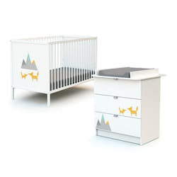 Les Tendances - Lit Bébé 60x120 Et Commode 3 Tiroirs Avec Plan À Langer At4 Webaby Renard