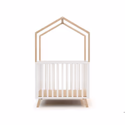 AT4 - Parc bébé évolutif cabane avec toit CONFORT en bois Blanc et Hêtre Verni - 100x100
