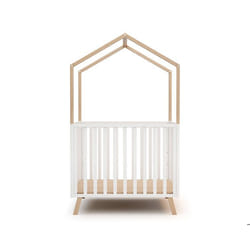 AT4 -  Parc bébé évolutif cabane avec toit CONFORT en bois  Blanc et Hêtre Verni - 100x100