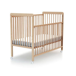 AT4 Lit Bébé 1 Côté Coulissant avec Roulettes Vernis Naturel