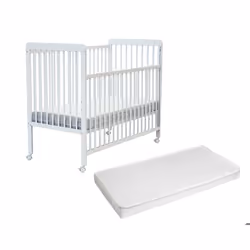 AT4 - Lit bébé coulissant en bois avec matelas ESSENTIEL 60 x 120 cm  Blanc -