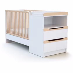 Découvrez l'ensemble : Lit bébé évolutif CARROUSEL 2 âges avec sa commode à langer 2 tiroirs Un combiné lit bébé au design sc ...