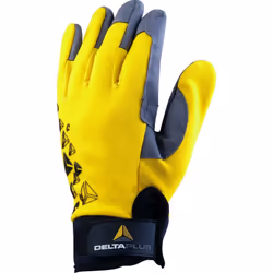 Gants pour petits travaux. Dos aéré polyester / élasthanne. Paume cuir synthétique. Manchette auto-agripante néoprène réglabl ...