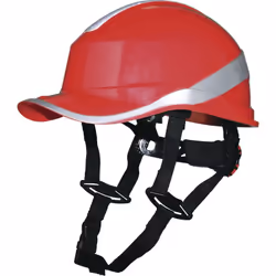 Casque de chantier en ABS avec design innovant. Testé en position 'reverse'. Coiffe Polyamide : 3 bandeaux textiles avec 8 po ...