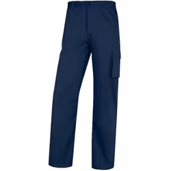 Pantalon de travail avec taille côtés élastiqués. 5 poches dont 1 mètre. 100% coton -200 g/m².