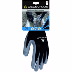Description commerciale Gants de manutention milieu huileux tricot 100% polyester. Enduction nitrile sur paume et bout des do ...