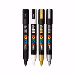 POSCA PC-5M Noir, Or, Argent, Blanc 4 pièce(s)