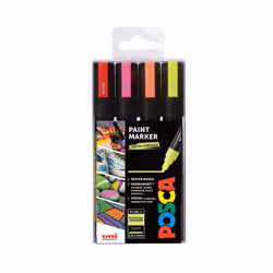 POSCA PC-5M x4 Fluo, Orange, Rose, Rouge, Jaune, Multicolore, 4 couleurs, Moyen, Encre à base d'eau, Pointe ogive