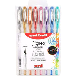 Pochette stylos roller gel - UNI - Signo Métallisés - Écriture large 1 mm - 8 coloris - 8 pcs