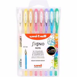 Pochette de 8 Rollers Gel - SIGNO - UM120AC/8 - Pointe Moyenne - Couleurs Pastel - Mixte