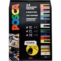 Marqueurs de peinture - POSCA - Maxi Pack Multi-Pointes - 14 Marqueurs - Aquarellables - Tout Support