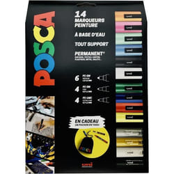 Marqueurs de peinture - POSCA - Maxi Pack Multi-Pointes - 14 Marqueurs - Aquarellables - Tout Support