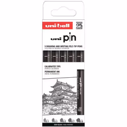 Feutres - Dessin - Ecriture - Noir - 5 tailles différentes - Uni Pin - Uni-Ball