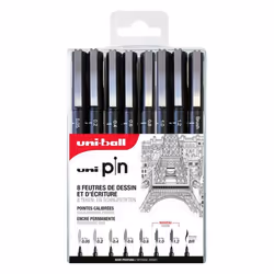 Feutres dessin et écriture - Noir - 8 pointes différentes - Uni-Ball - Uni Pin