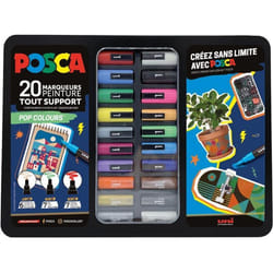 Mallette métal de 20 marqueurs POSCA Pop Colours