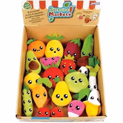 Lot de 18 pochettes surprises - JEMINI - Surprise Market - Peluche fruits ou légumes +/- 10 cm, stickers et cartes mémo