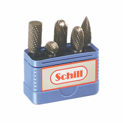 SCHILL - Coffret de 5 fraises limes carbure P9,5 denture croisée - 00670P9.5A - Ce produit de marque Schill est neuf. - Ce pr ...
