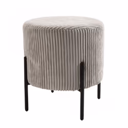MACABANE ALBANE - Tabouret rond 36x36cm tissu velours côtelé gris perle pieds métal