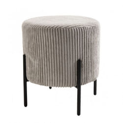 MACABANE ALBANE - Tabouret rond 36x36cm tissu velours côtelé gris perle pieds métal