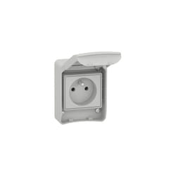 Schneider Electric - Prise 2P+T 16A encastrée socle 65x85mm 250V avec clapet gris étanche IP55 PratiKa