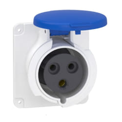 Prise socle 32A 2P+T clapet bleu 200-250V CA industrielle droite étanche IP44 PRATIKA