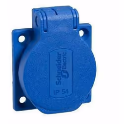 Prise encastrée basse tension SCHUKO ENC 50x50 arrière bleue IP54, IK09, 220V, 2P+T, 50/60 Hz, Boîtier : polymère technique a ...