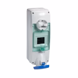 Prise socle 63A 2P+T saillie avec inter clapet bleu 200-250V 430x140x190mm avec boitier rail DIN 4M 6H IP65 PratiKa PratiKa-s ...