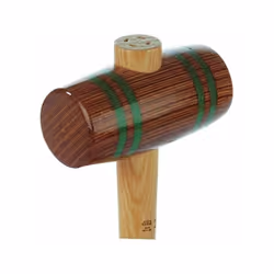 En bois lamellé comprimé. Frettage encastré en fibre de verre. Emmanché hickory.