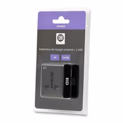 Adaptateur - Multi pays - 2USB 2A - Noir - Universel - Intérieur - Femelle
