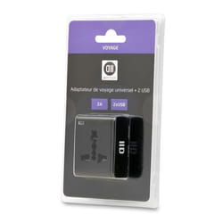 Adaptateur - Multi pays - 2USB 2A - Noir - Universel - Intérieur - Femelle