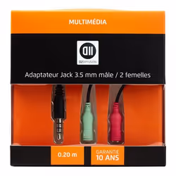 D2 Diffusion D2ADPJKM2JKF020, 3,5mm, Mâle, 2 x 3.5mm, Femelle, 0,2 m, Noir