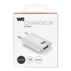 Chargeur secteur - WE - 1 USB 1A - Blanc - CA 100-240 - 1A max