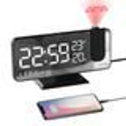 Radio réveil grand affichage avec projecteur écran effet miroir port USB pour la charge prise secteur inclus Noir